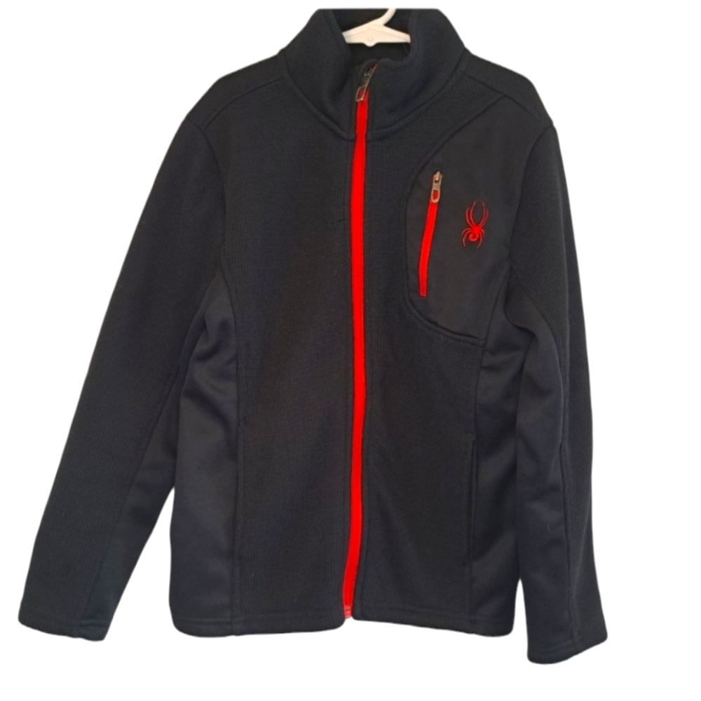 Spyder Black Softshell Textured Full Zip Mock Neck Jacket Size 7/8